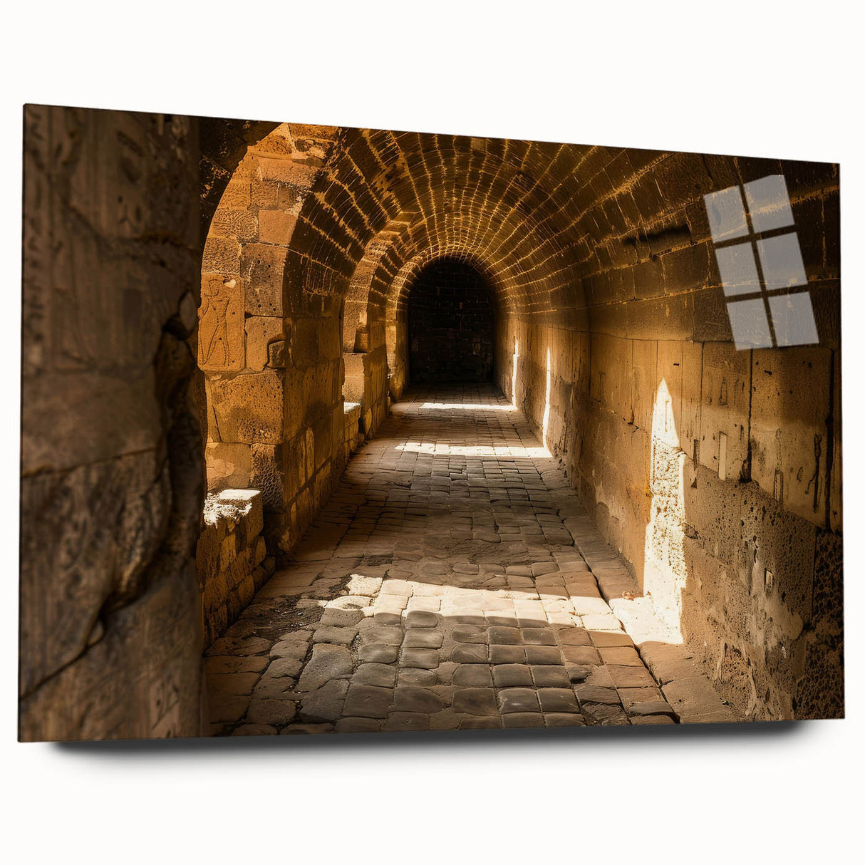 Large abstract wall art of Ethiopian scenery in vibrant earth tones on acrylic glass.