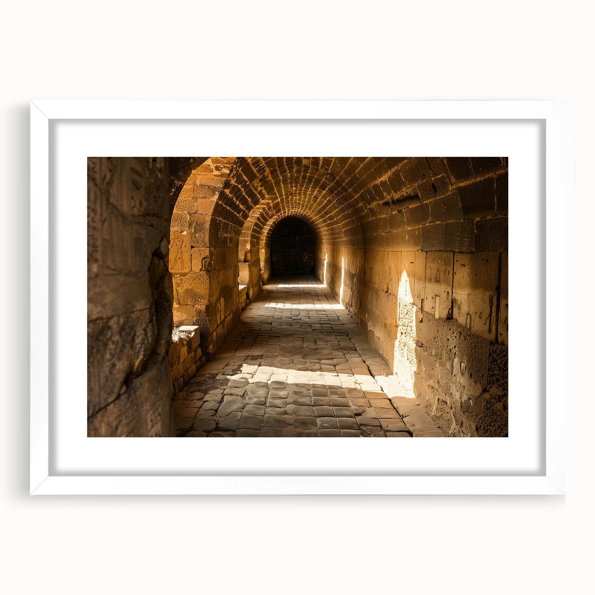Extra large abstract art print of Ethiopian scenery in a white frame, featuring textured earth tones.