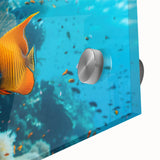 Large abstract wall art depicting a Mauritian landscape in vibrant colors on acrylic glass, ideal for dining room ambiance.