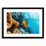 Extra large textured abstract art print of colorful Mauritian scenery on a black framed canvas, ideal for living room decor.