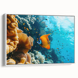 Landscape painting of Mauritius on framed canvas, featuring black and white vintage poster art, ideal for bedroom wall decor.