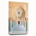 Acrylic print of a Moroccan landscape in muted earth tones, ideal for dining room decor.