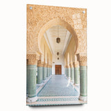 Acrylic print of a Moroccan landscape in muted earth tones, ideal for dining room decor.