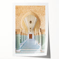Extra large rolled print depicting a Moroccan scenery with vibrant floral elements, ideal for art wall dining room.