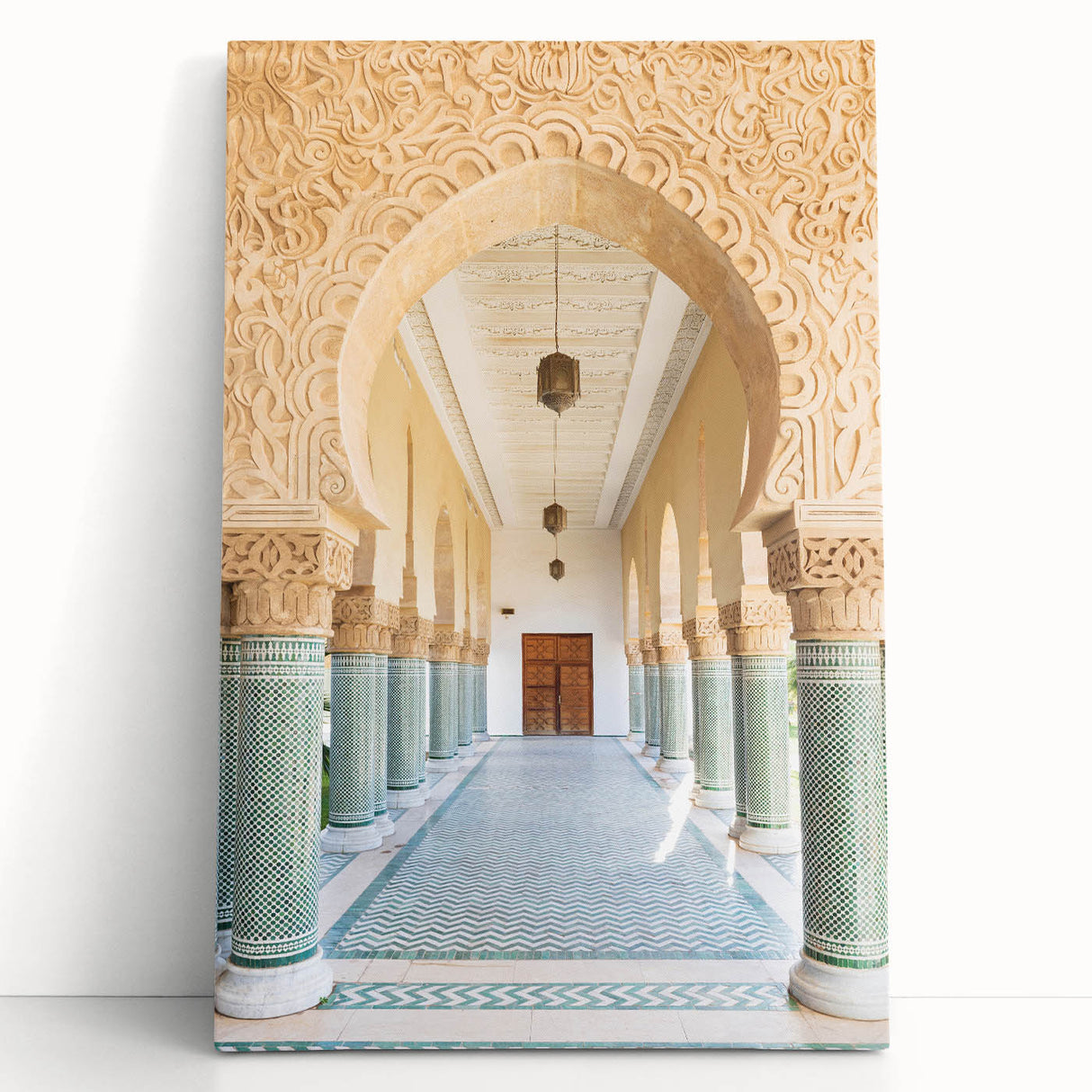 Black and white stretched canvas of Moroccan scenery, ideal for kitchen wall art or bedroom ambiance.