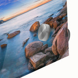 Large abstract wall art depicting South African scenery in mid-century modernist style on acrylic glass.