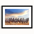 Extra large framed print of abstract African scenery in vibrant, colorful hues, ideal for living room decor.