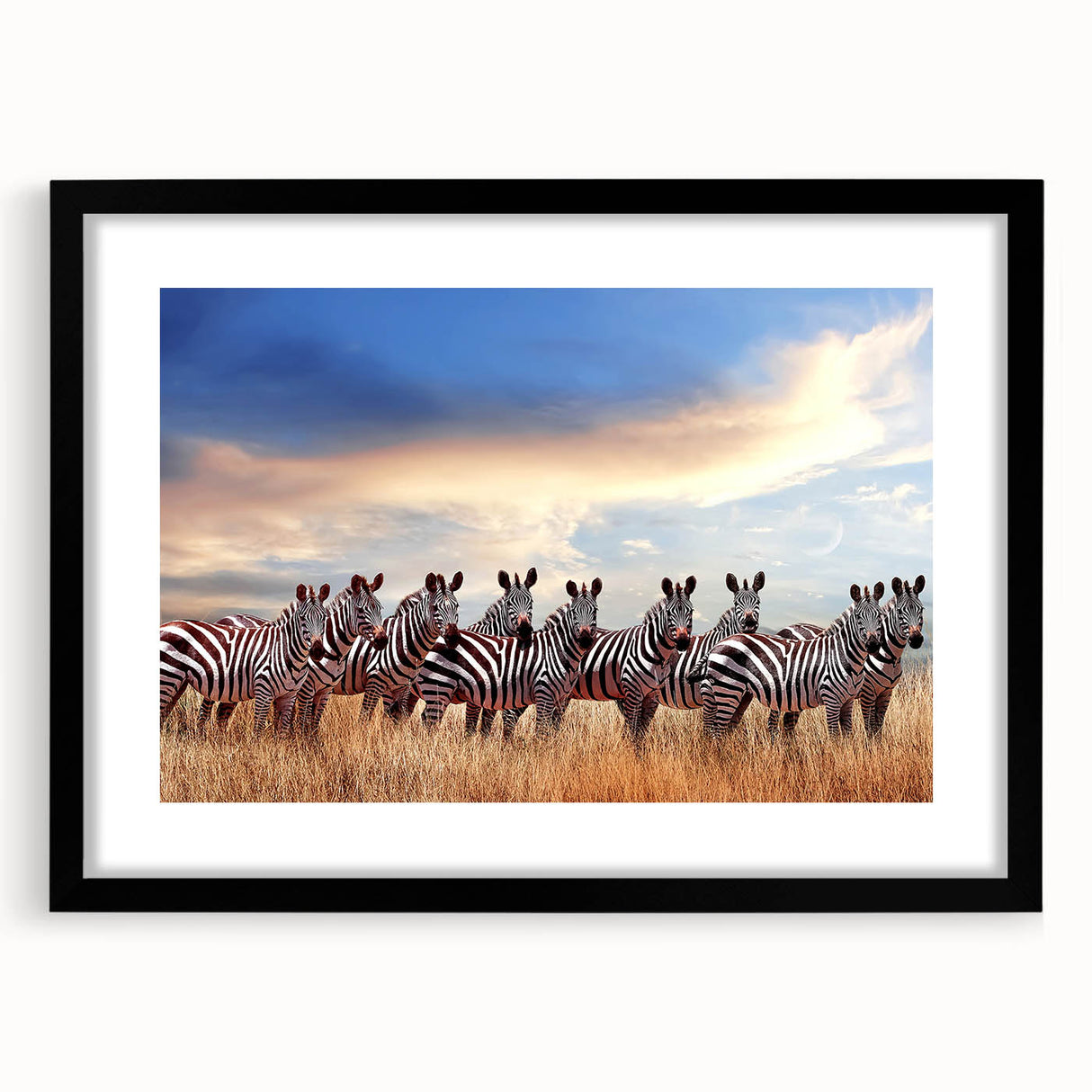 Extra large framed print of abstract African scenery in vibrant, colorful hues, ideal for living room decor.
