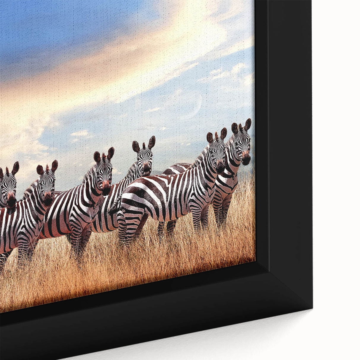 Extra large framed canvas featuring a textured depiction of a Tanzanian landscape in vibrant, colorful hues.
