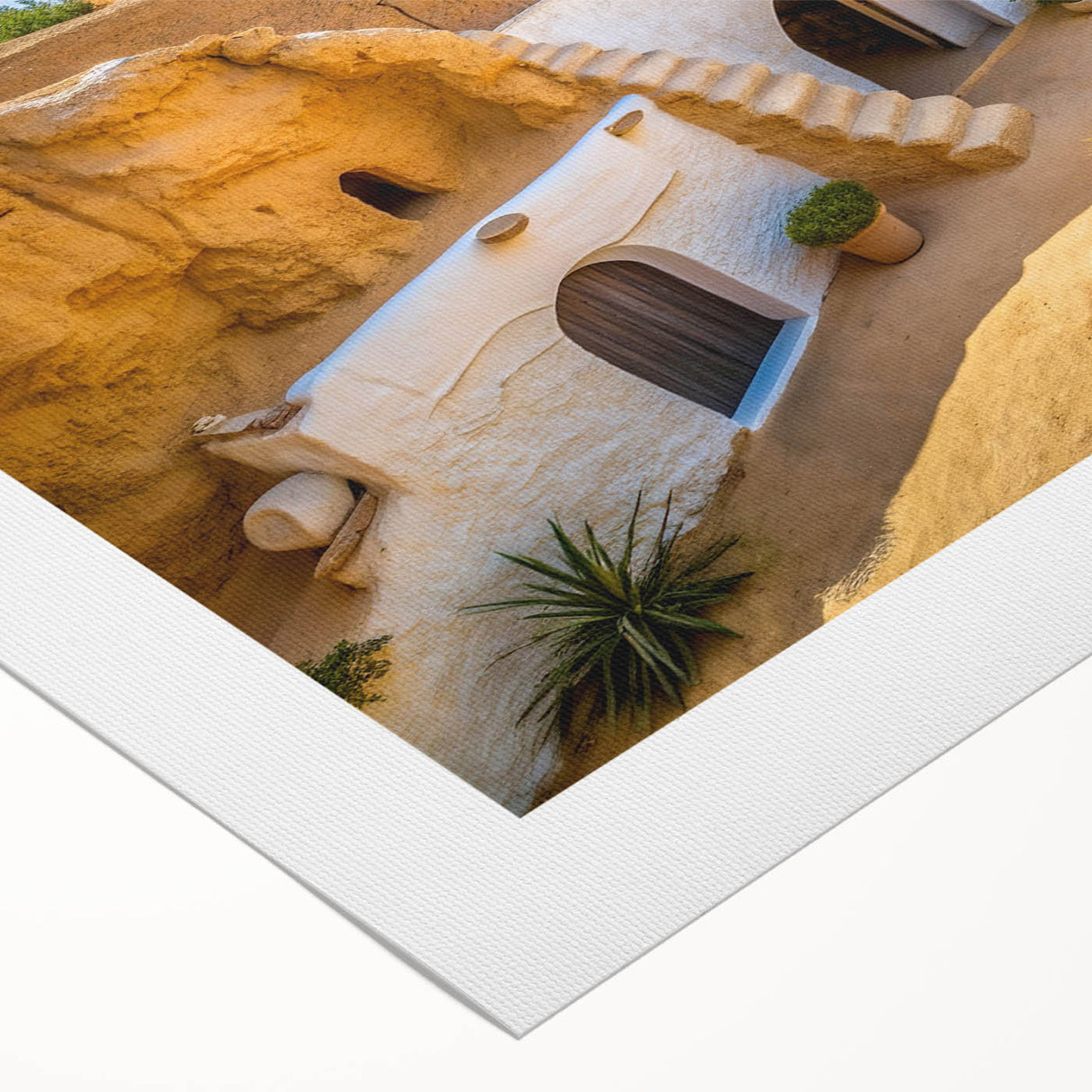 Art deco poster depicting a Tunisian landscape on rolled canvas, in muted earth tones, ideal for dining room decor.