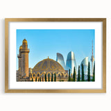 Extra large abstract art print of a textured Azerbaijan landscape in muted earth tones, framed with a gold mat.