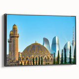 Black and white framed canvas of a vintage landscape painting, featuring an Azerbaijani scenery, ideal for bedroom decor.