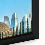 Extra large framed canvas featuring a textured, colorful abstract design on a black background, ideal for living room decor.