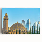 Black and white stretched canvas featuring a panoramic view of an Azerbaijani landscape, ideal for kitchen art.