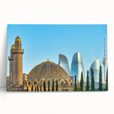 Large black and white stretched canvas featuring an Azerbaijani landscape, ideal for kitchen wall art or bedroom decor.