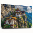 Acrylic print of a large abstract landscape depicting Bhutan scenery in muted earth tones.