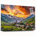 Large abstract wall art on acrylic glass depicting a serene Georgian landscape in muted earth tones.