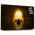 Large abstract wall art of Indian scenery in vibrant colors on acrylic glass, suitable for bedroom or dining room decor.