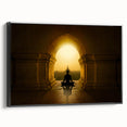 Black and white framed canvas of an Indian landscape, ideal for bedroom wall art, featuring vintage poster style.
