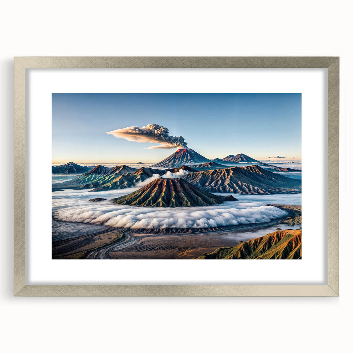 Textured art depicting abstract scenery in muted earth tones on a framed canvas, suitable for bedroom decor.