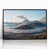 Large abstract wall art depicting an Indonesian landscape in muted earth tones on a framed acrylic panel.