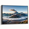 Black and white landscape art painting of an Indonesian scenery on framed canvas, ideal for bedroom decor.