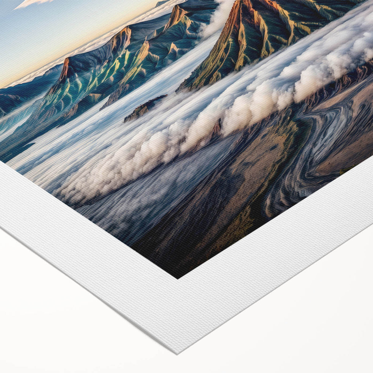 Art deco poster of Indonesian scenery in muted earth tones on rolled canvas, suitable for dining room wall art.