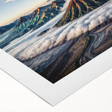 Art deco poster of Indonesian scenery in muted earth tones on rolled canvas, suitable for dining room wall art.