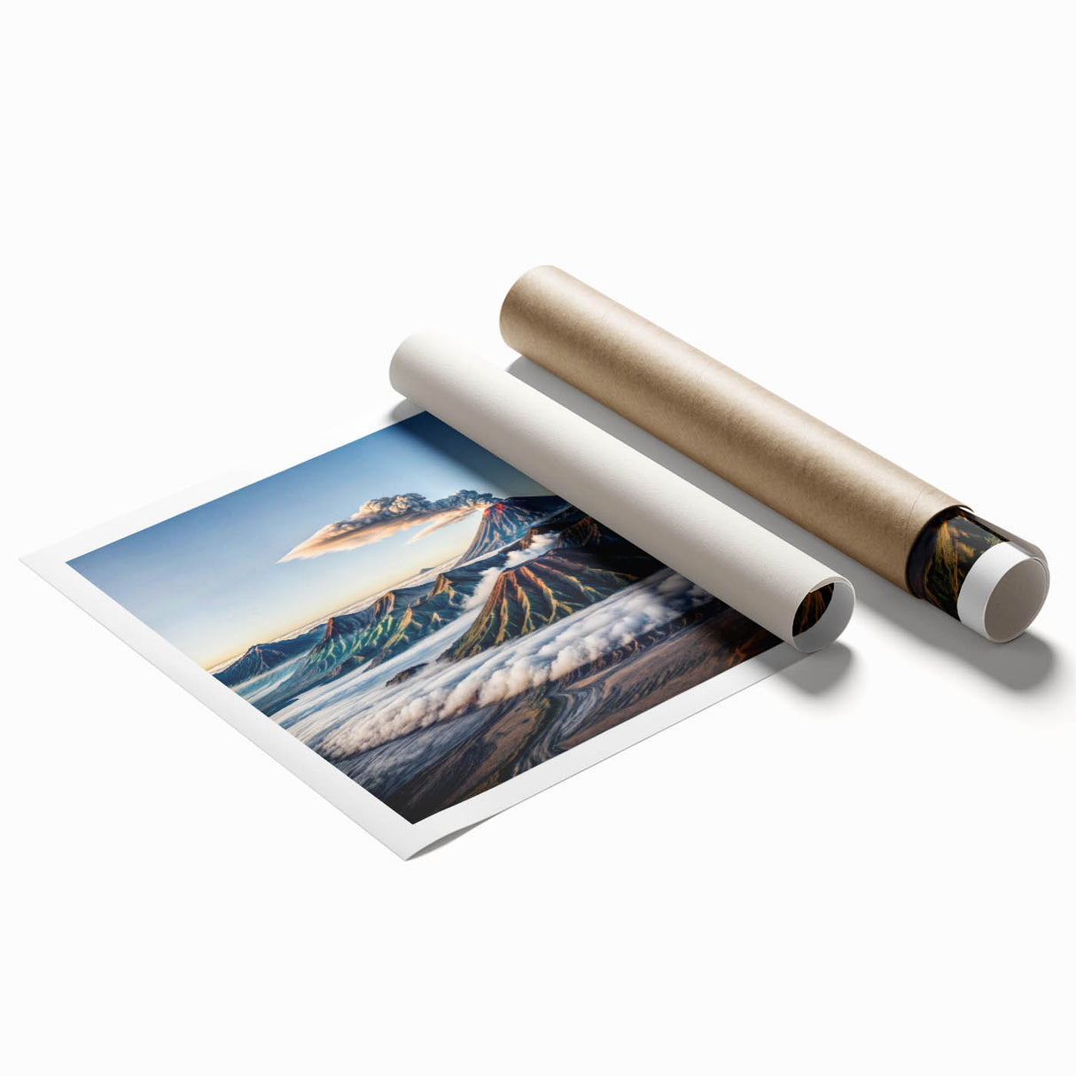 Extra large rolled print depicting a serene Indonesian landscape with lush greenery and floral elements.