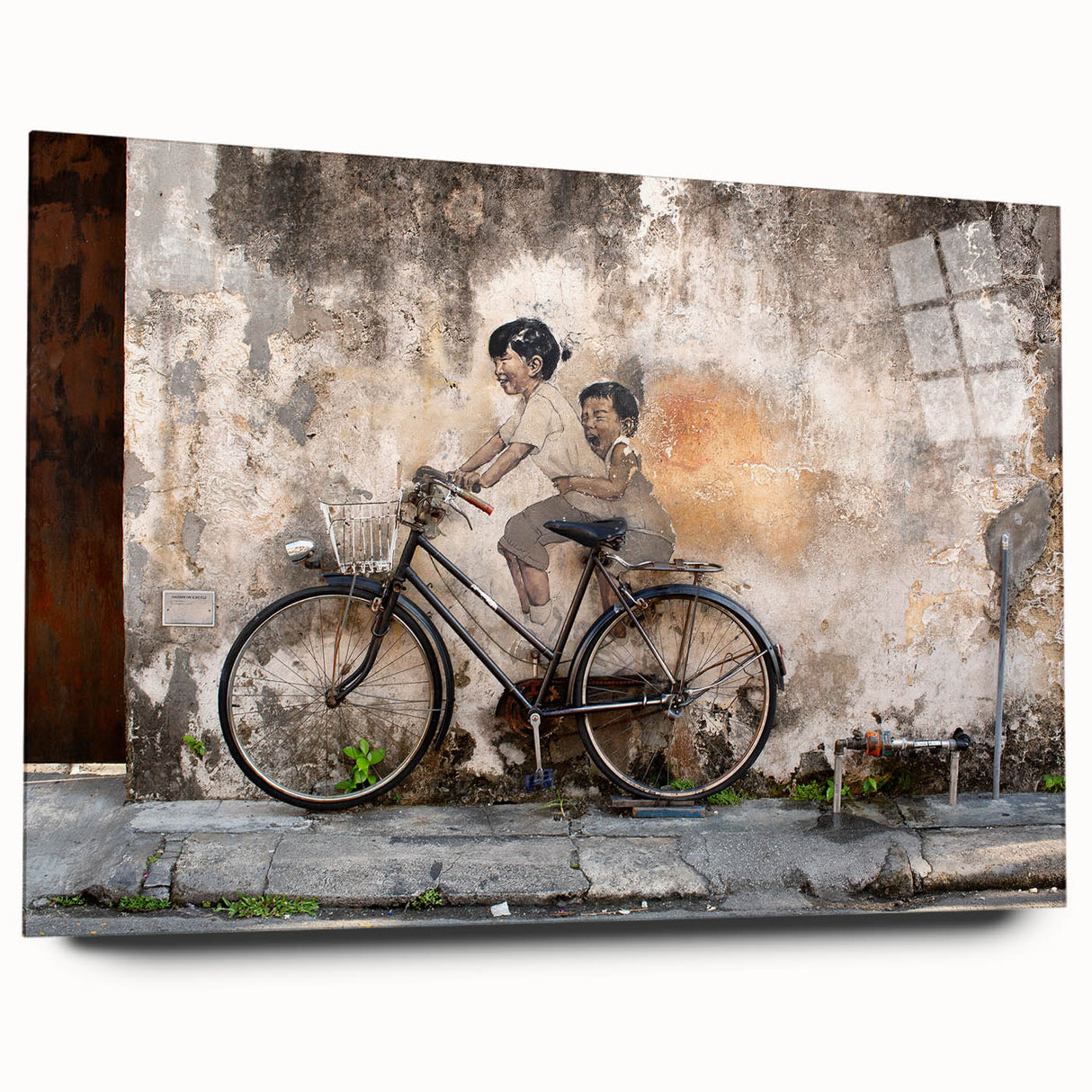 Large abstract wall art depicting a Malaysian landscape in muted green and blue tones, acrylic print.