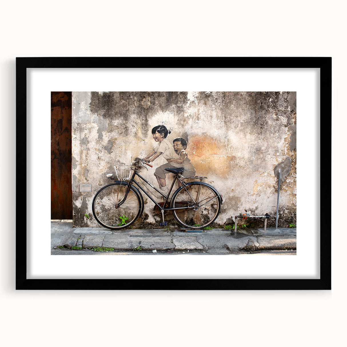 Extra large abstract art print featuring a textured, colorful depiction of a Malaysian landscape on a black framed canvas.