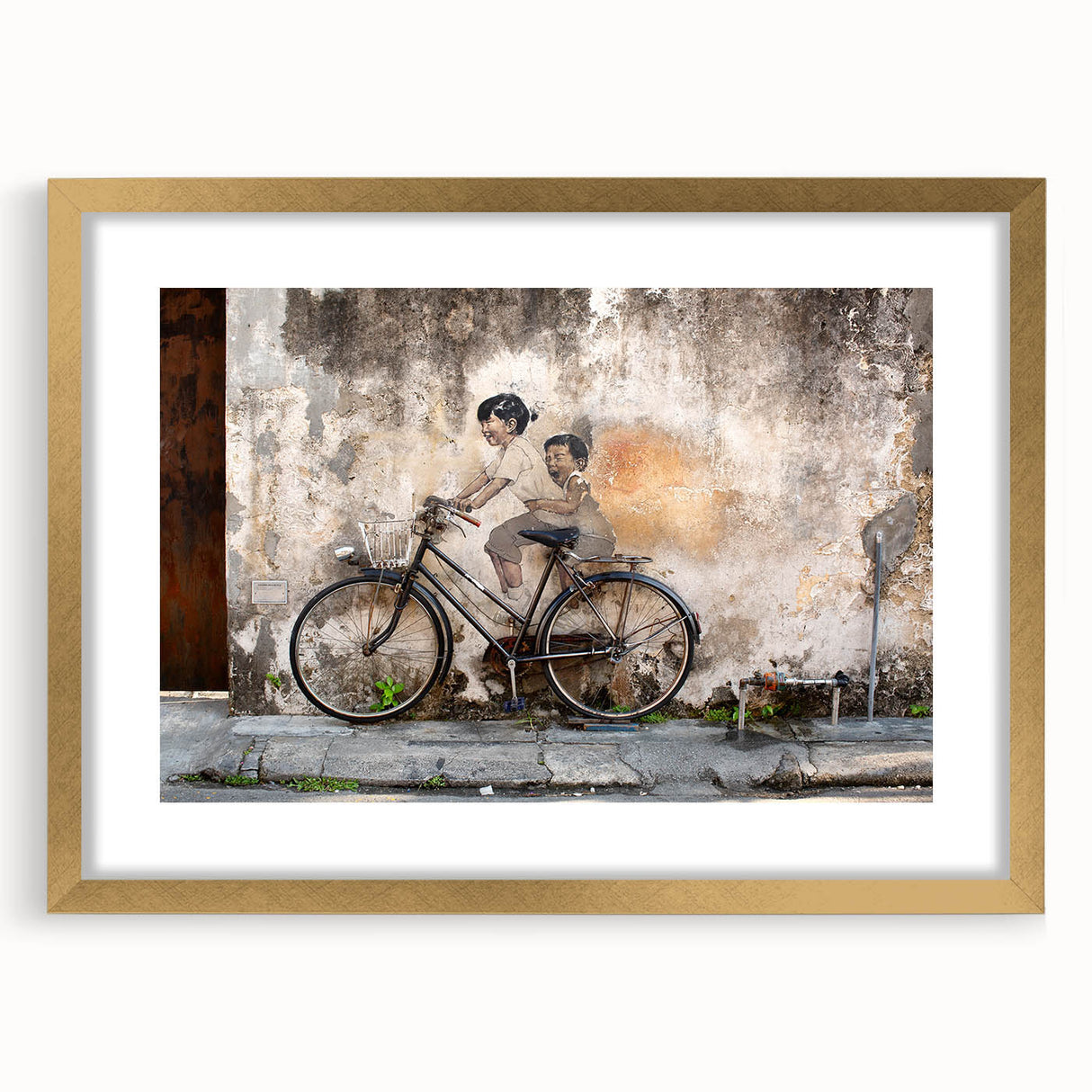 Extra large abstract art print of a Malaysian landscape in textured gold tones, framed, ideal for living room decor.