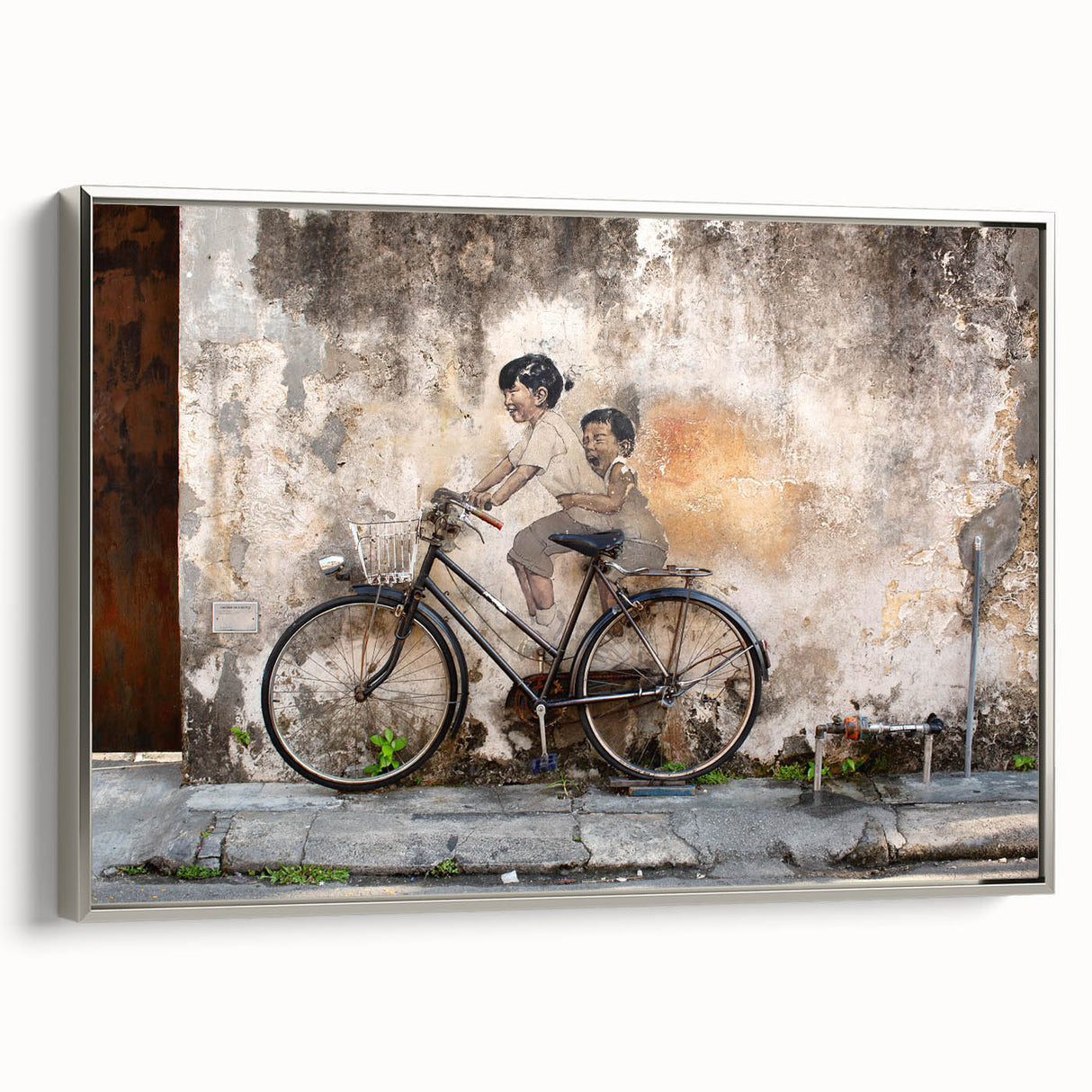 Framed canvas featuring a colorful landscape painting of a Malaysian scenery, ideal for adding a vintage touch to any room.