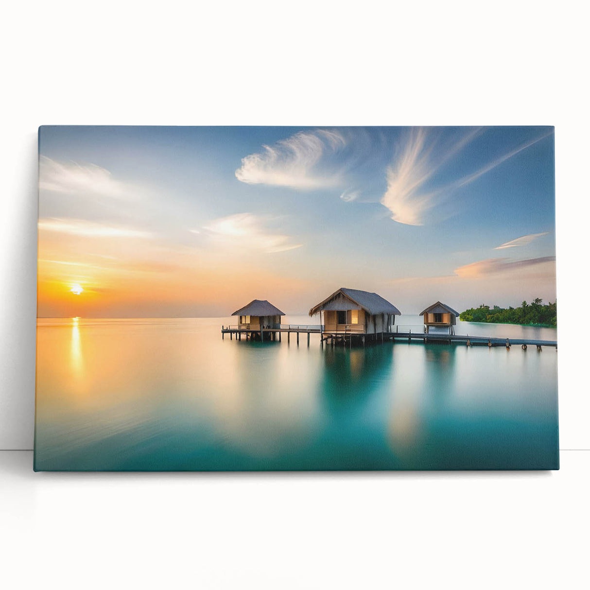 Black and white photograph of Maldivian scenery on stretched canvas, ideal for kitchen wall art or bedroom ambiance.