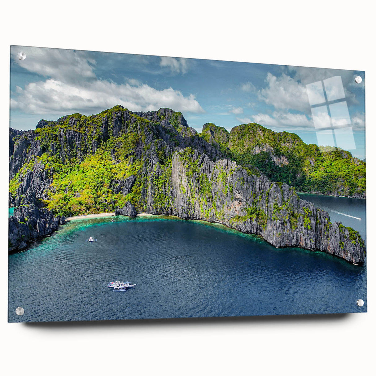 Large abstract wall art depicting a serene Philippine landscape on acrylic glass, suitable for bedroom or dining room decor.