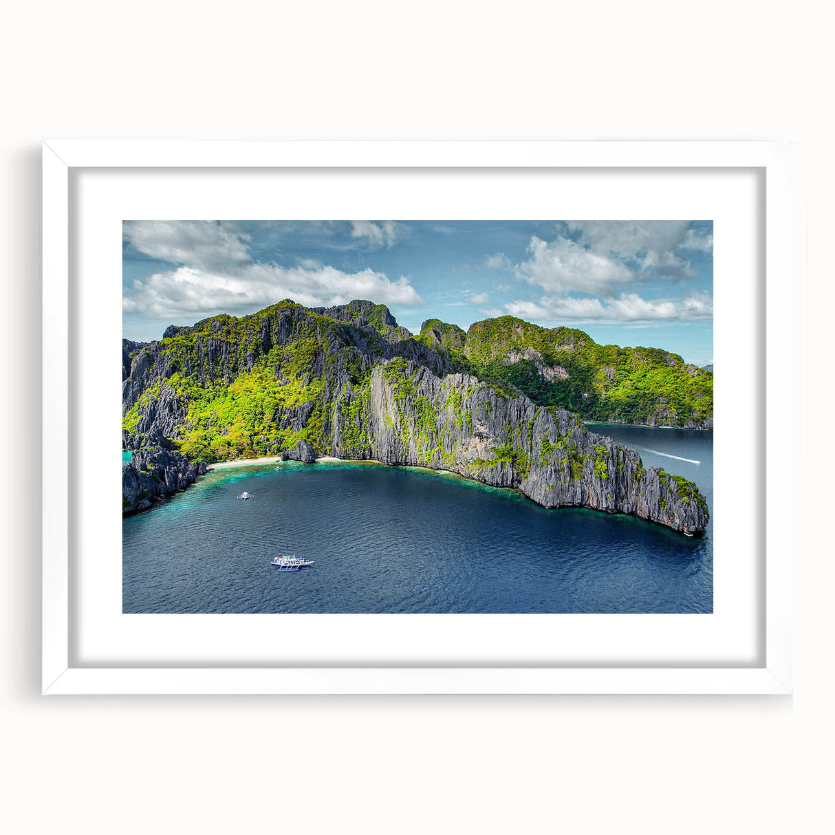 Abstract art print depicting a serene Philippine landscape in muted earth tones, framed with a white mat.
