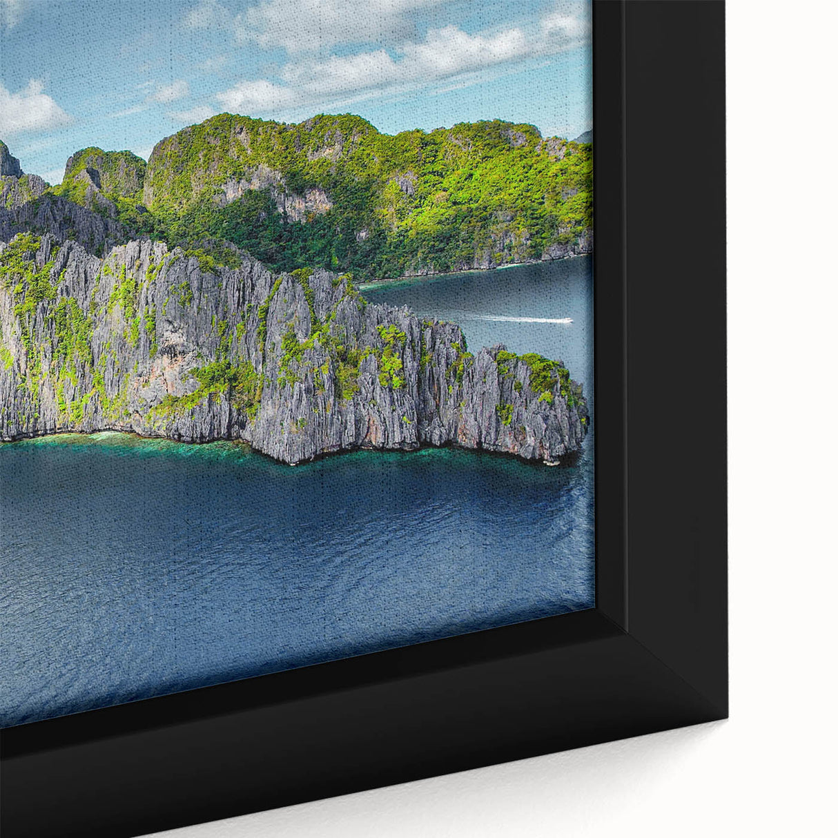 Black wall art featuring a textured, colorful depiction of a Philippine landscape on a framed canvas.