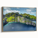 Framed canvas landscape art painting of a serene Philippine scenery in muted earth tones, ideal for bedroom wall decor.