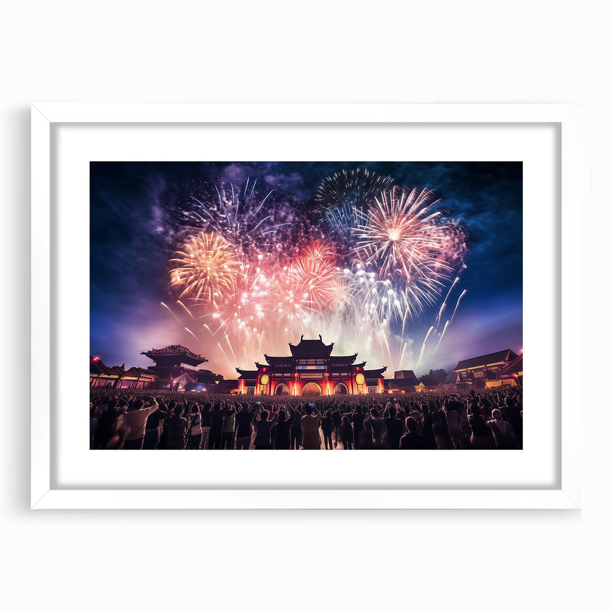 Abstract art print of a Taiwanese landscape in muted earth tones on a white-framed mat.