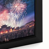 Black wall art depicting a vibrant, textured scenery of Taiwan on a framed canvas, ideal for living room decor.