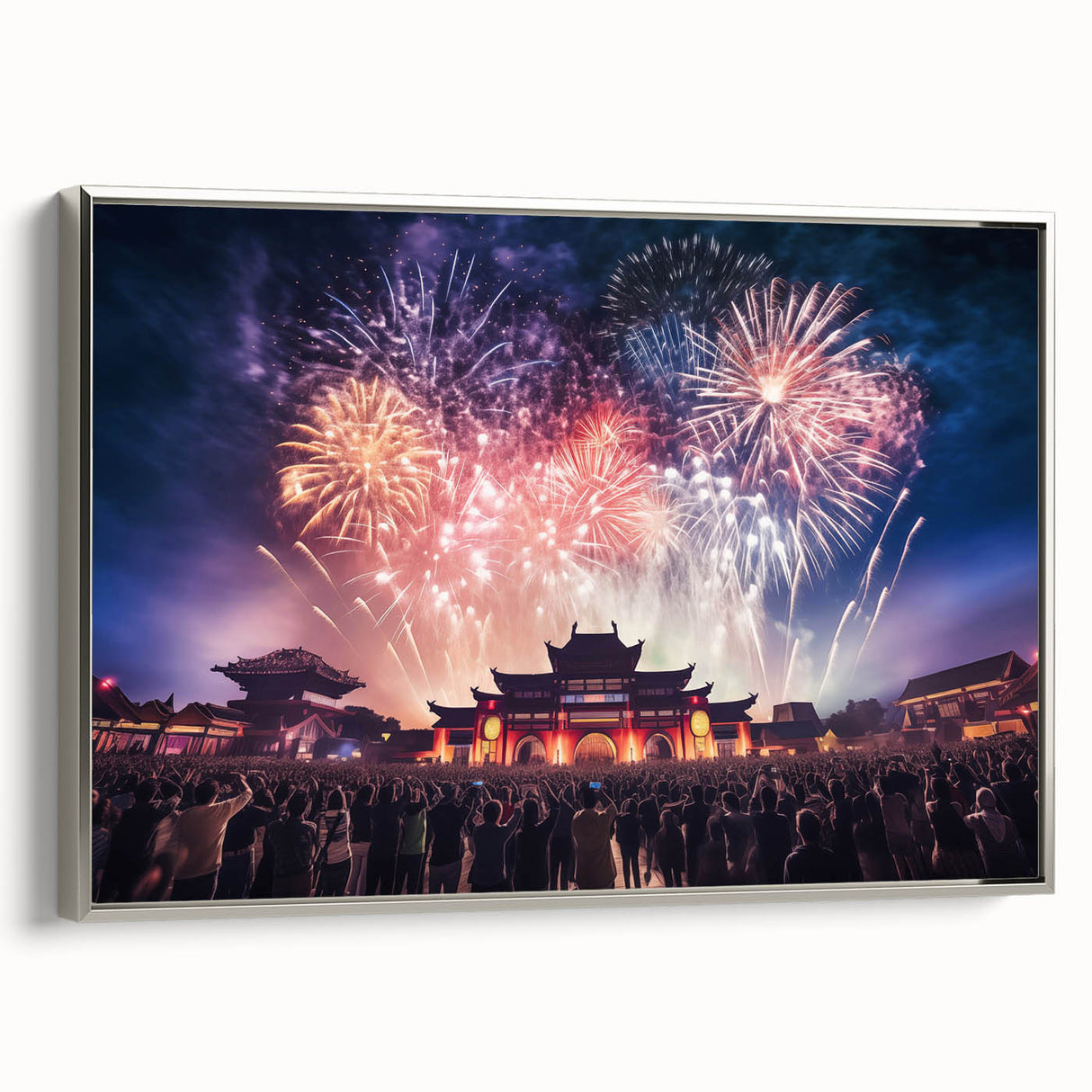 Landscape art painting of a Taiwan scenery on a framed canvas, featuring vibrant colors with vintage poster art style.