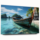 Large abstract wall art depicting a serene Thai landscape in muted green and blue tones on acrylic glass.