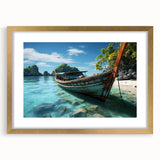 Extra large abstract art print depicting a textured scenery of Thailand, in muted gold and earth tones, framed with mat.