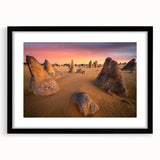 Extra large abstract art print of Perth scenery in vibrant colors on a textured canvas, framed in black.