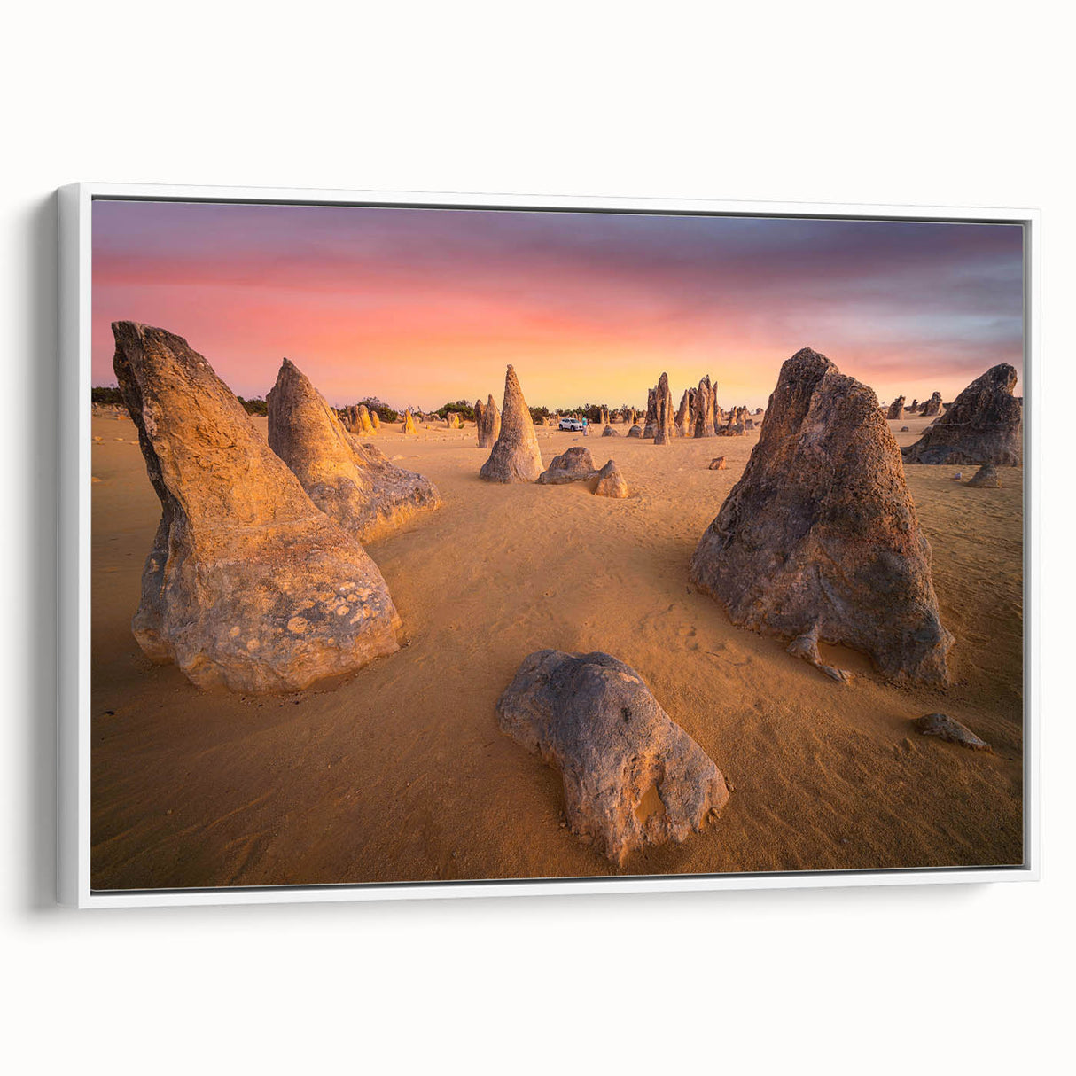 Framed canvas of Perth landscape in muted grays and blacks, ideal for bedroom wall art.