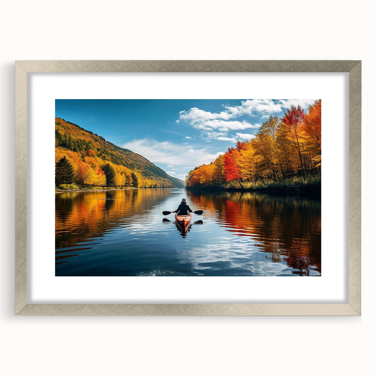 Textured abstract art print of Quebec scenery in muted earth tones, framed in silver, ideal for bedroom art.