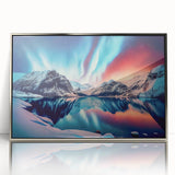 Mid-century modernist art depicting Yukon scenery in acrylic, framed in silver, suitable for modern art wall decor.