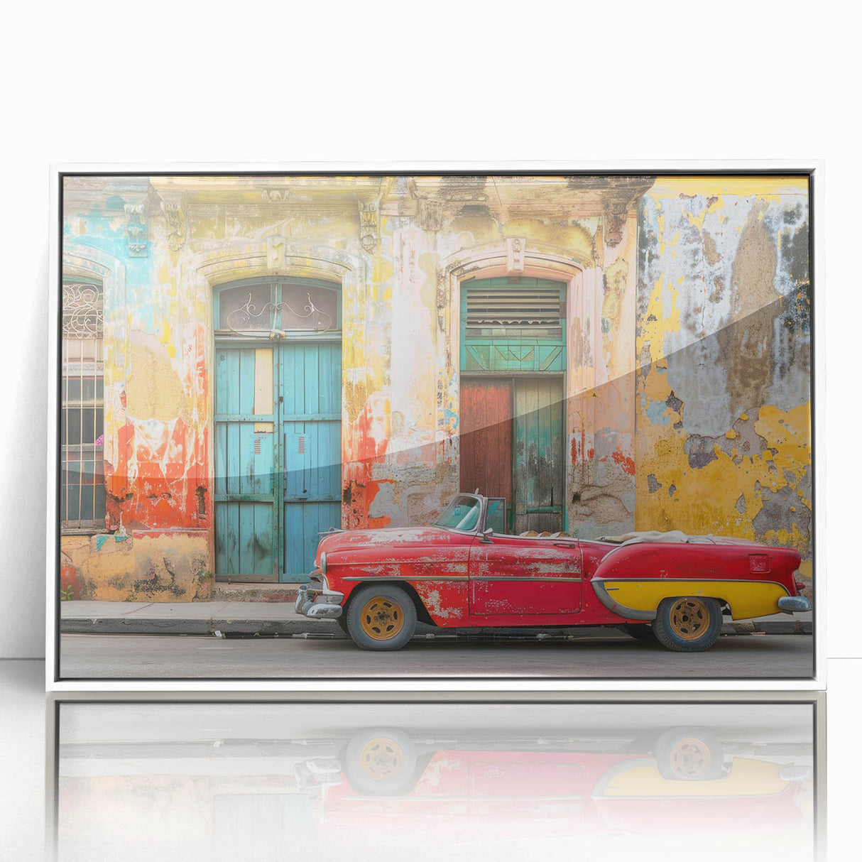 Mid-century modernist art depicting a Caribbean landscape on a framed acrylic print, suitable for nursery wall decor.
