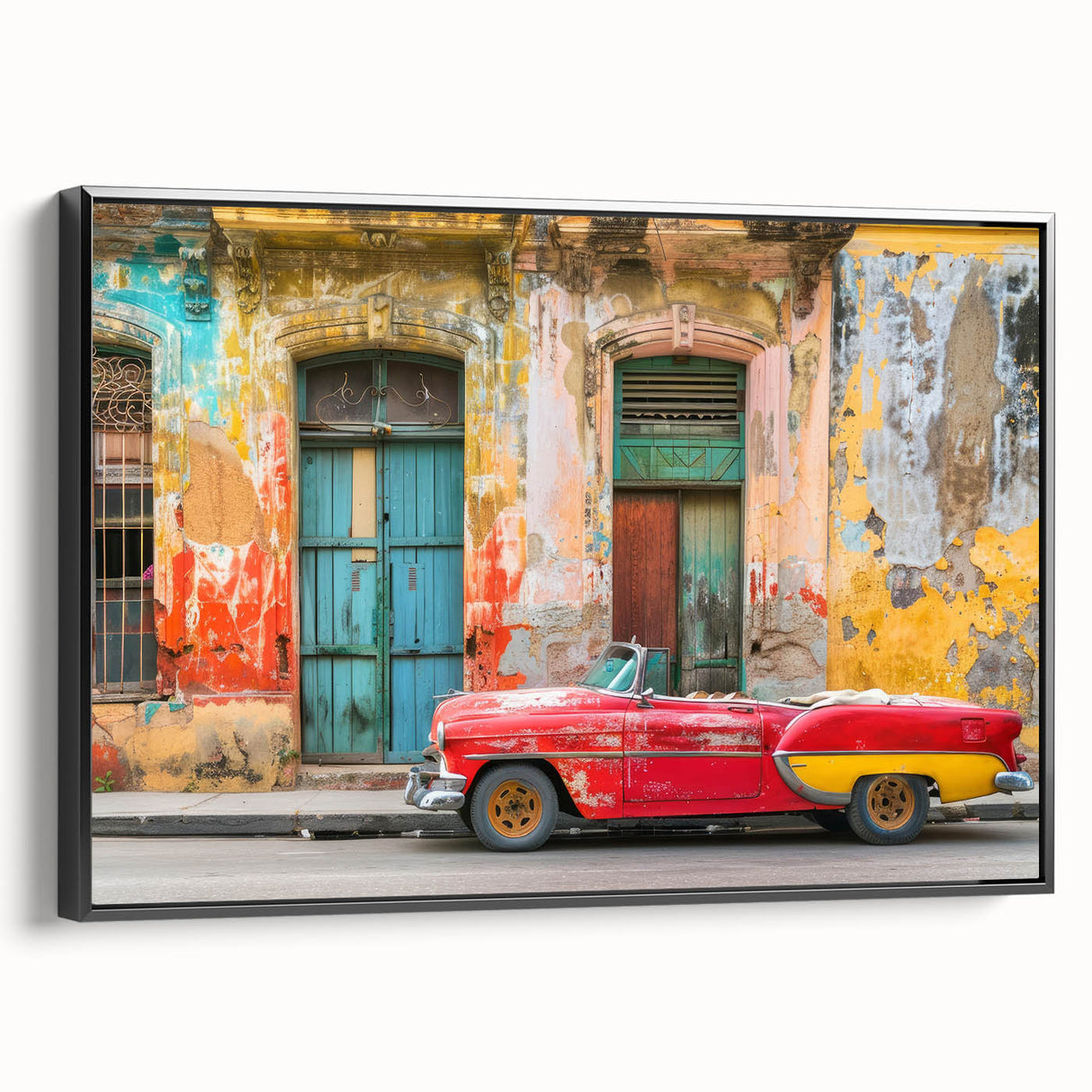 Black and white vintage poster art of a Caribbean landscape on framed canvas, suitable for bedroom decor.