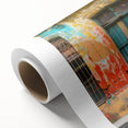 Art Deco poster of a Caribbean Cuba scenery in pastel shades on rolled canvas.